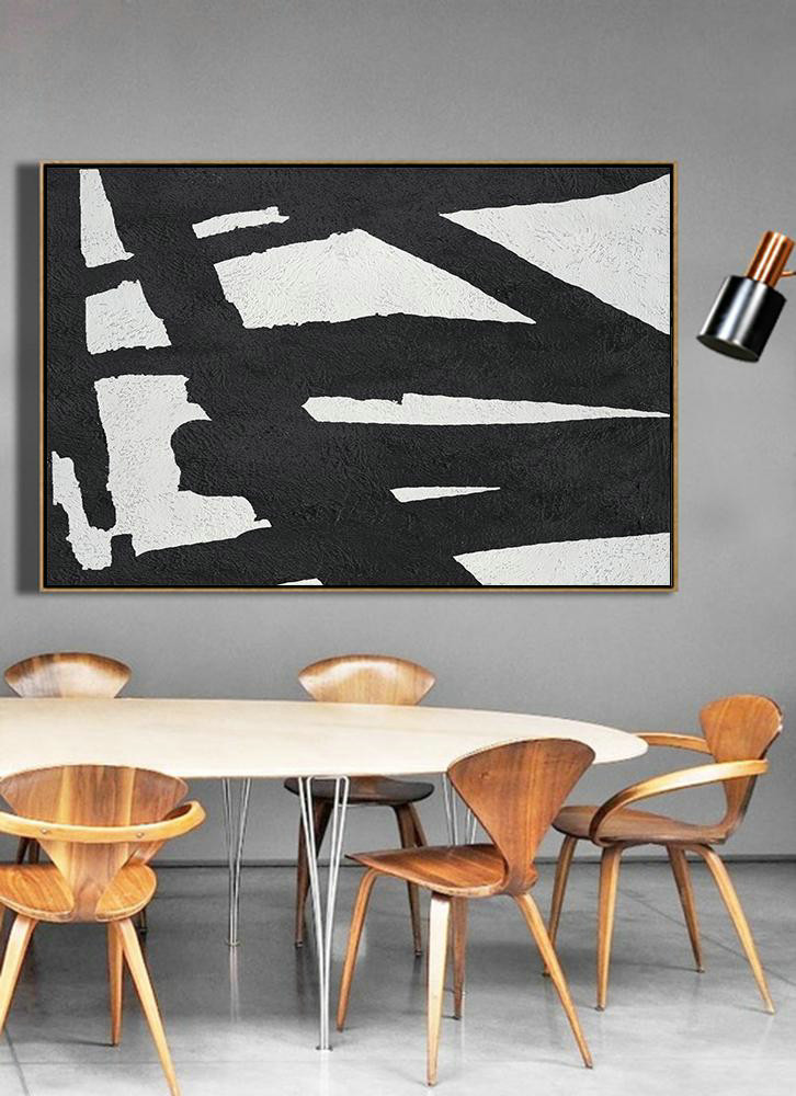 Extra Large Paintings,Hand Painted Oversized Horizontal Minimal Art On Canvas, Black And White Minimalist Painting - Canvas Wall Paintings